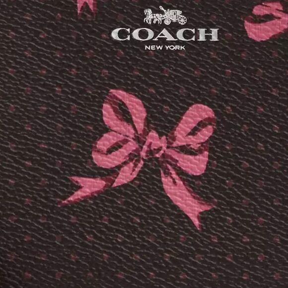 Coach Corner Zip Wristlet In Signature Canvas With Bow Print Bag Wallet Purse - Picture 8 of 9